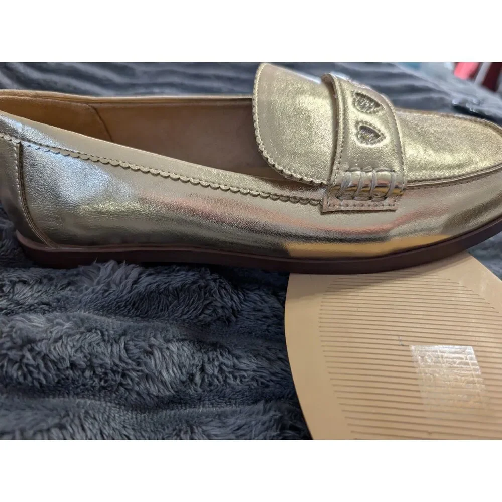 J.Crew Girls Gold Heart Loafers Size K5 | Metallic Wedding Party Dress Shoes